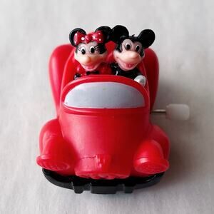 Vintage Mickey & Minnie Mouse Wind Up Red Car Toy Burger King